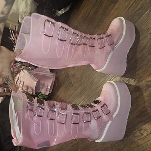 Pink Platform Buckle Boots